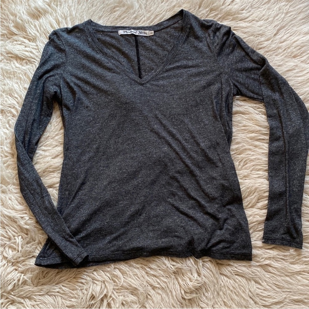 Michael Stars Charcoal Long Sleeve V-Neck Top